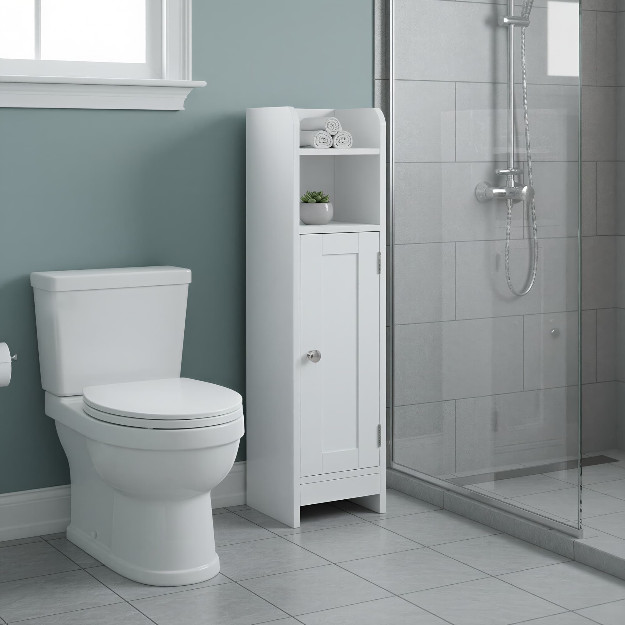 TEMU Compact Corner Cabinet With A Door, Designed For Storing Toilet Paper, Featuring Adjustable Shelves, Suitable For Bathrooms, Living Rooms, And Tight Areas
