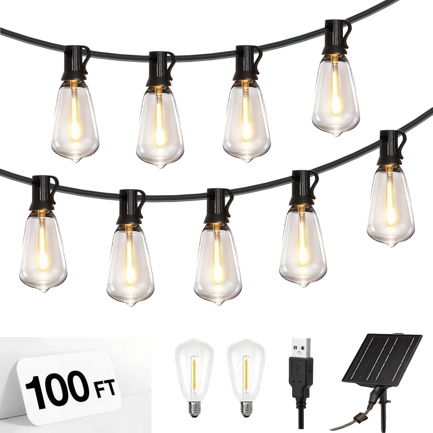 TEMU Outdoor Solar String Lights With Led, -resistant St38-2700k, Featuring 8 Lighting , Perfect For Gardens, Pools, Camping, Tents, Weddings, And Wall Decor