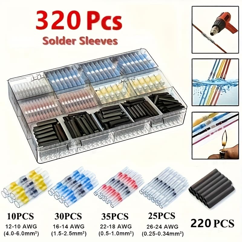 TEMU 320pcs/900pcs Solder Seal Wire Connectors, Butt Connectors, Insulated Electrical Wire Terminals, Butt Splice