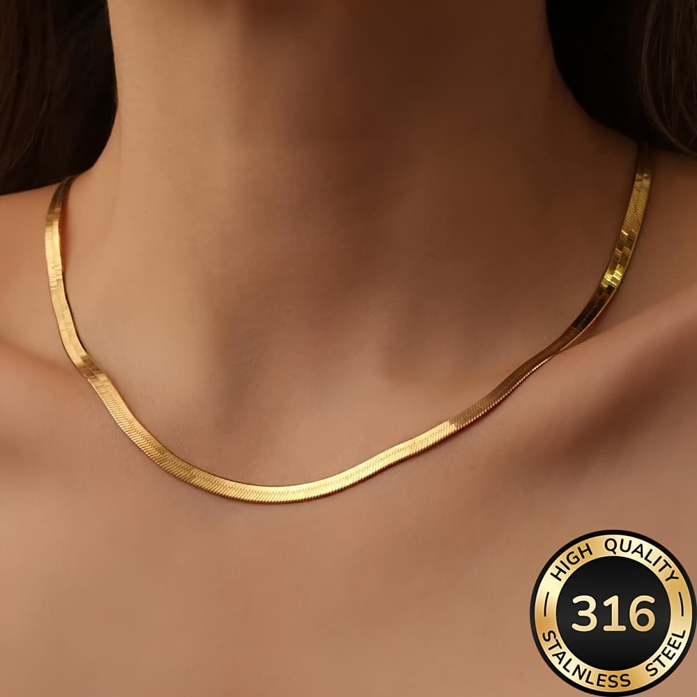 TEMU High Quality Stainless Steel Golden Snake Bone Chain Necklace For Women, Anti-fading, Easy And Elegant, High Quality Fashionable Women' Necklace, Jewelry Additions For Daily Wear Or Party