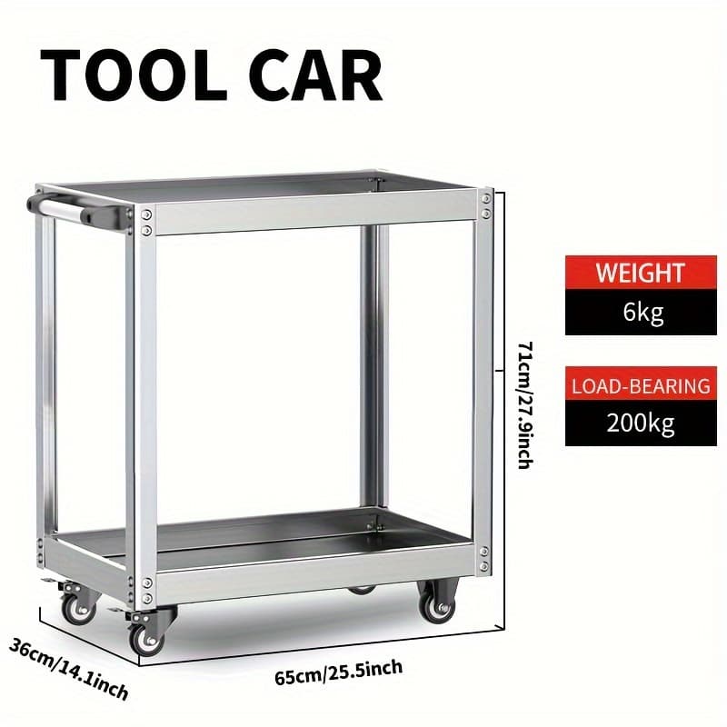 TEMU Two-story/three-story Stainless Steel Vehicle, 1100-pound Heavy Service Vehicle With Wheels, Rolling Tool Vehicle With Wheels For Mute , And Mechanic Work Vehicle, Suitable For Garages, And