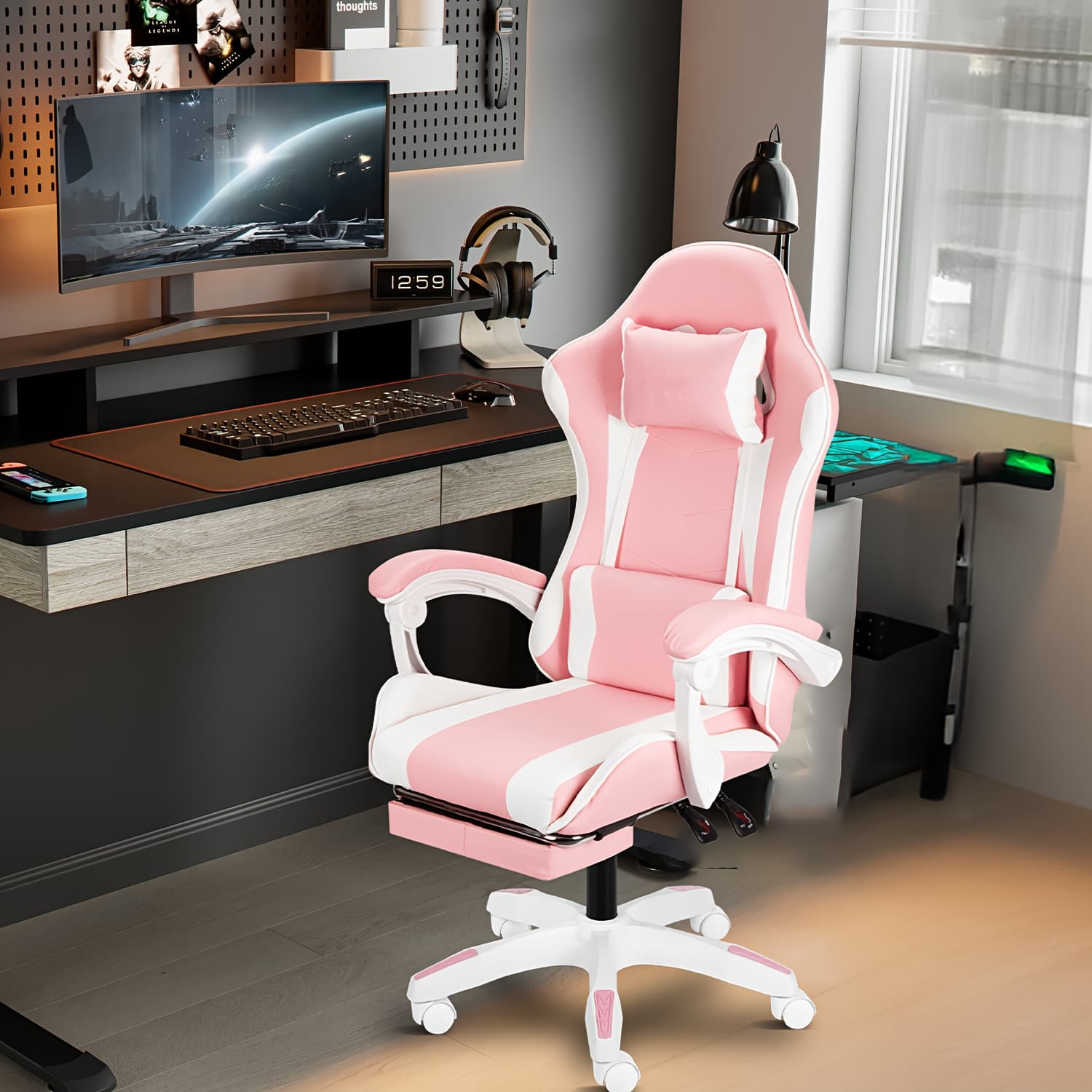 TEMU Black-pink, Black-white, Black-gray, Black-red Gaming Chair, Gamer Chair For Adults Ergonomic Computer Chair For Teens, Pc Office Chair With Lumbar Support