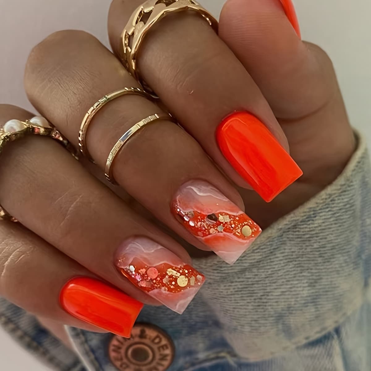 TEMU 24pcs Of Shiny Glitter Element Nail Sticker, French Sand Color, Short Style, And , Suitable For Women In Different Occasions, Including Nail Set (jelly Glue)