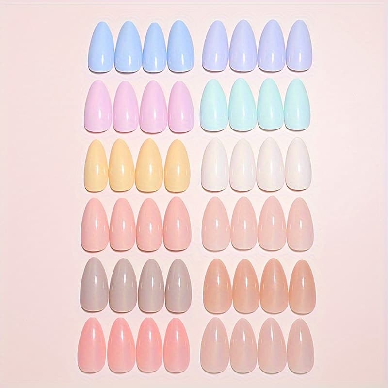 TEMU 288pcs 12mixed Solid Medium Long Almond Shape Nail Tips, Acrylic Full Cover False Nail Tips Press On Fake Nails For Salon Or Home Set With Storage Box As Gift For Women And S