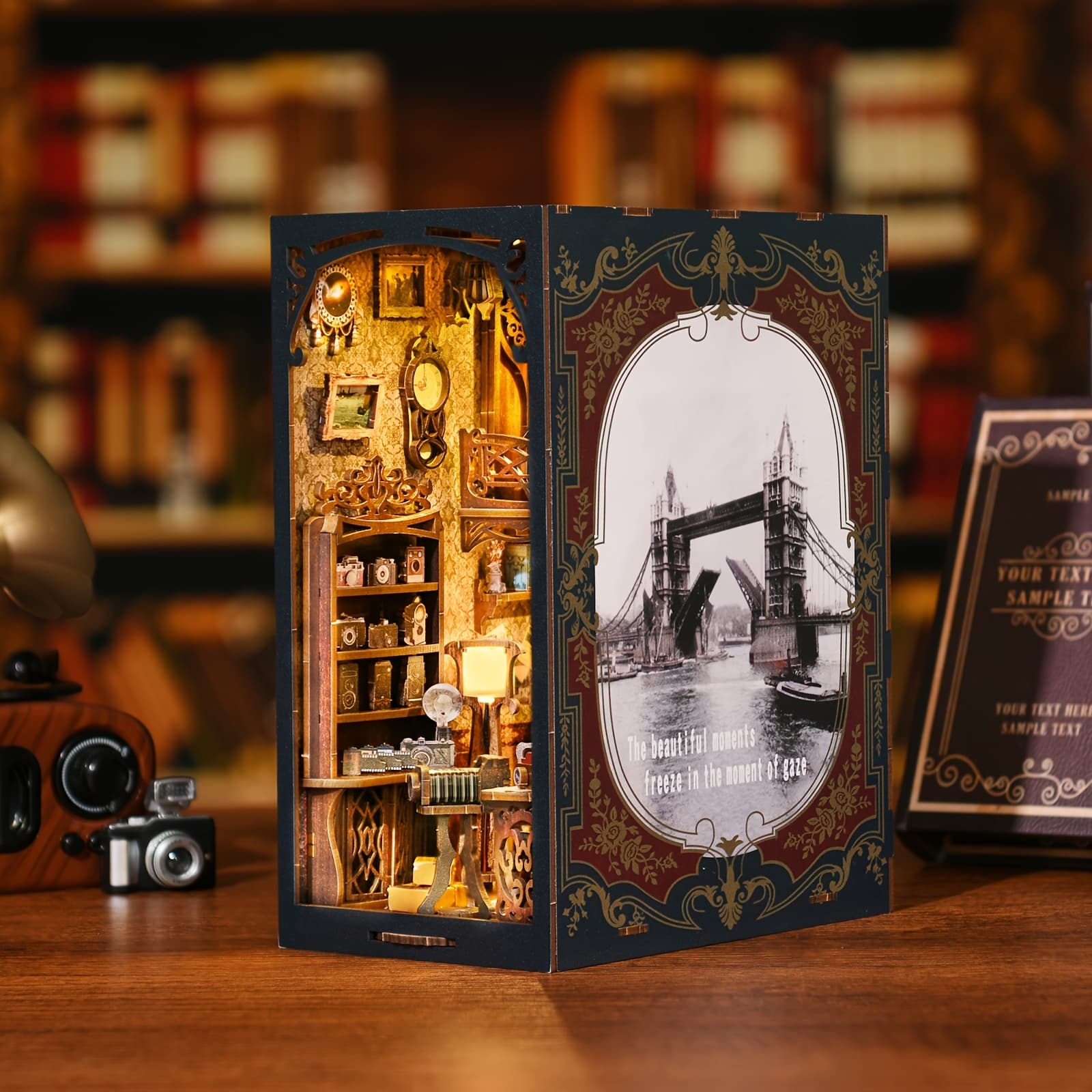 TEMU 1pc Diy Book Nook Kit - Creative Bookshelf Insert Decor And Bookend Model Building Kit For Home, Living Room, And Office Decoration - Perfect For Christmas, Valentine's Day(without Battery)