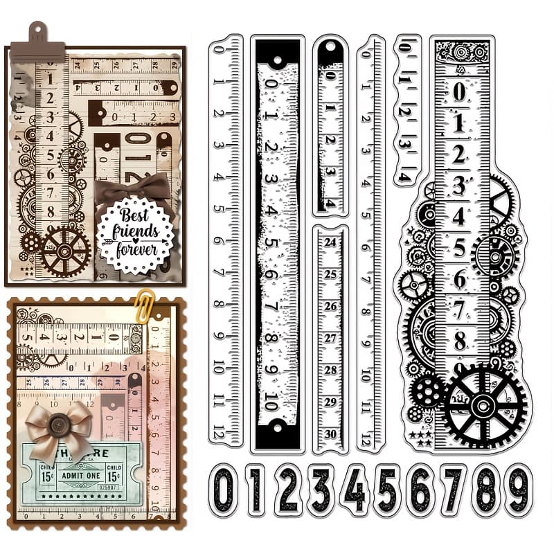 TEMU Vintage Ruler Stamp, Card Making Vintage Number Transparent Stamp, Gear Ruler Transparent Stamp For Card Making, Diy Photo Album Diary Painting Decoration Clear Stamp