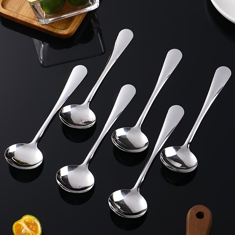 TEMU Stainless Steel Set Of 6 - High Quality, Durable Small Round Spoons For Home And Kitchen Use