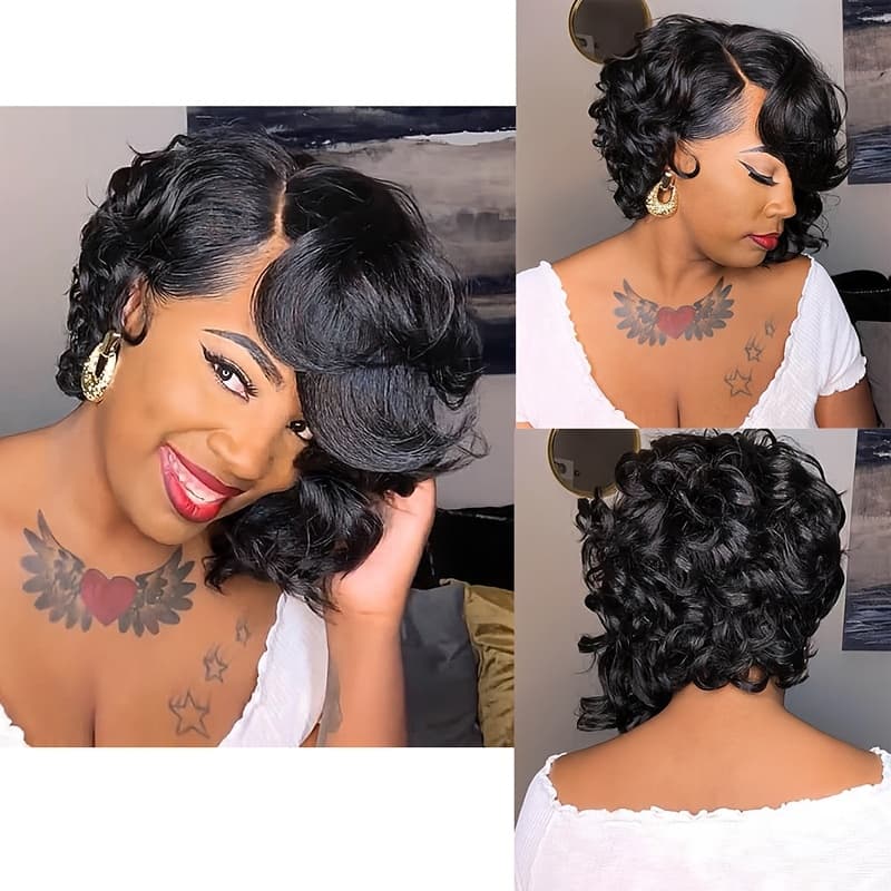 TEMU Hair Synthetic Bob Wig With Bangs For Women Short Wavy Hair Wigs Natural Curly Bob Wig Short Hair Wigs For Women 4 Color Christmas Party, Music Festival