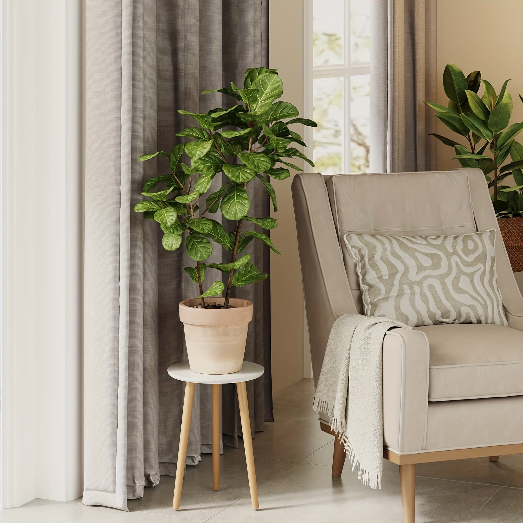TEMU Leaf& Plant Stand Indoor Small Plant Table For Large Plants Wooden Plant Stool Tall Plant Holder For Living Room Bedroom Balcony White