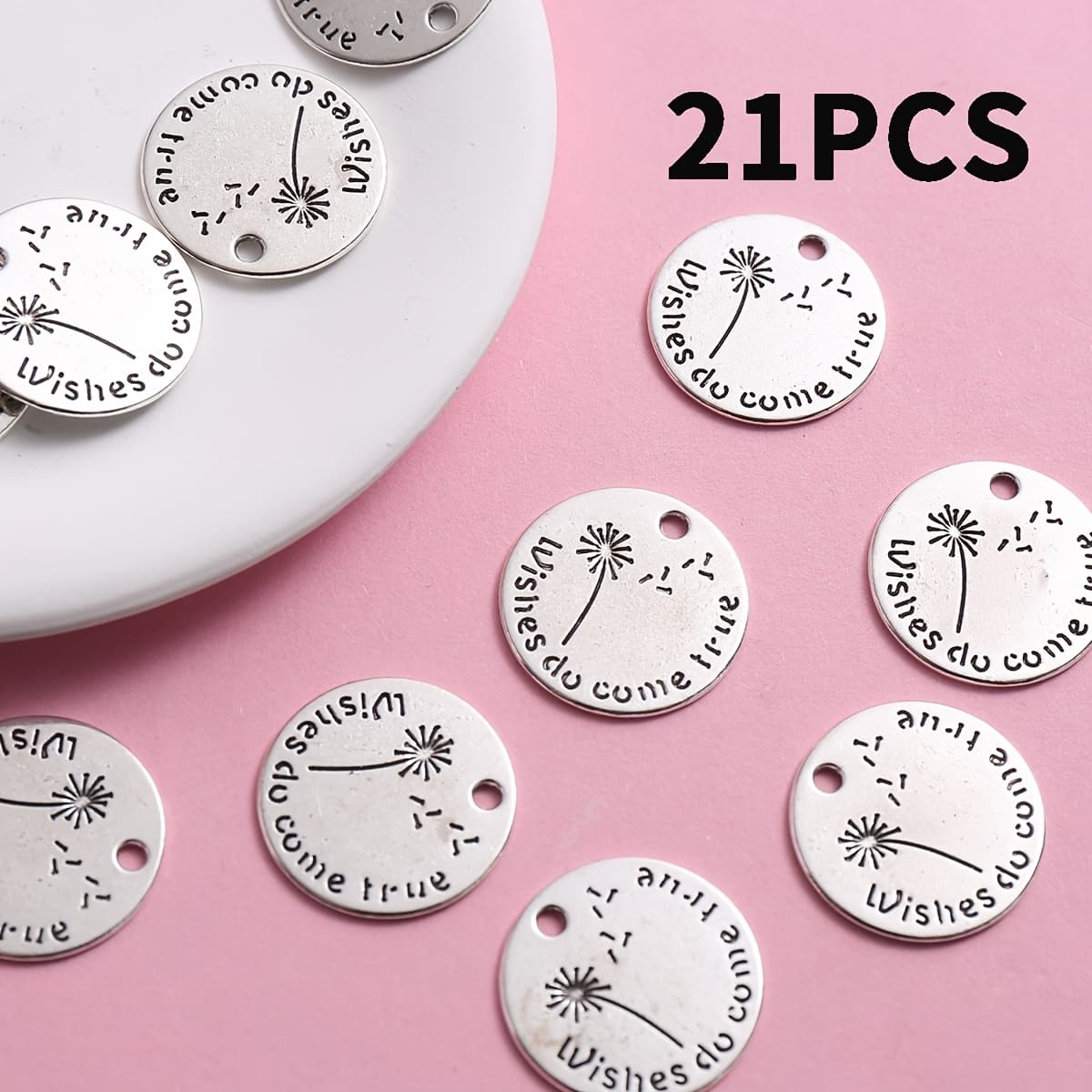 TEMU A Set Of 21 Vintage Dandelion Round Pendants, Designed With Delicate Lines That Outline A Silhouette Of Wishes . The Aged Texture A Soft And Transparent Atmosphere