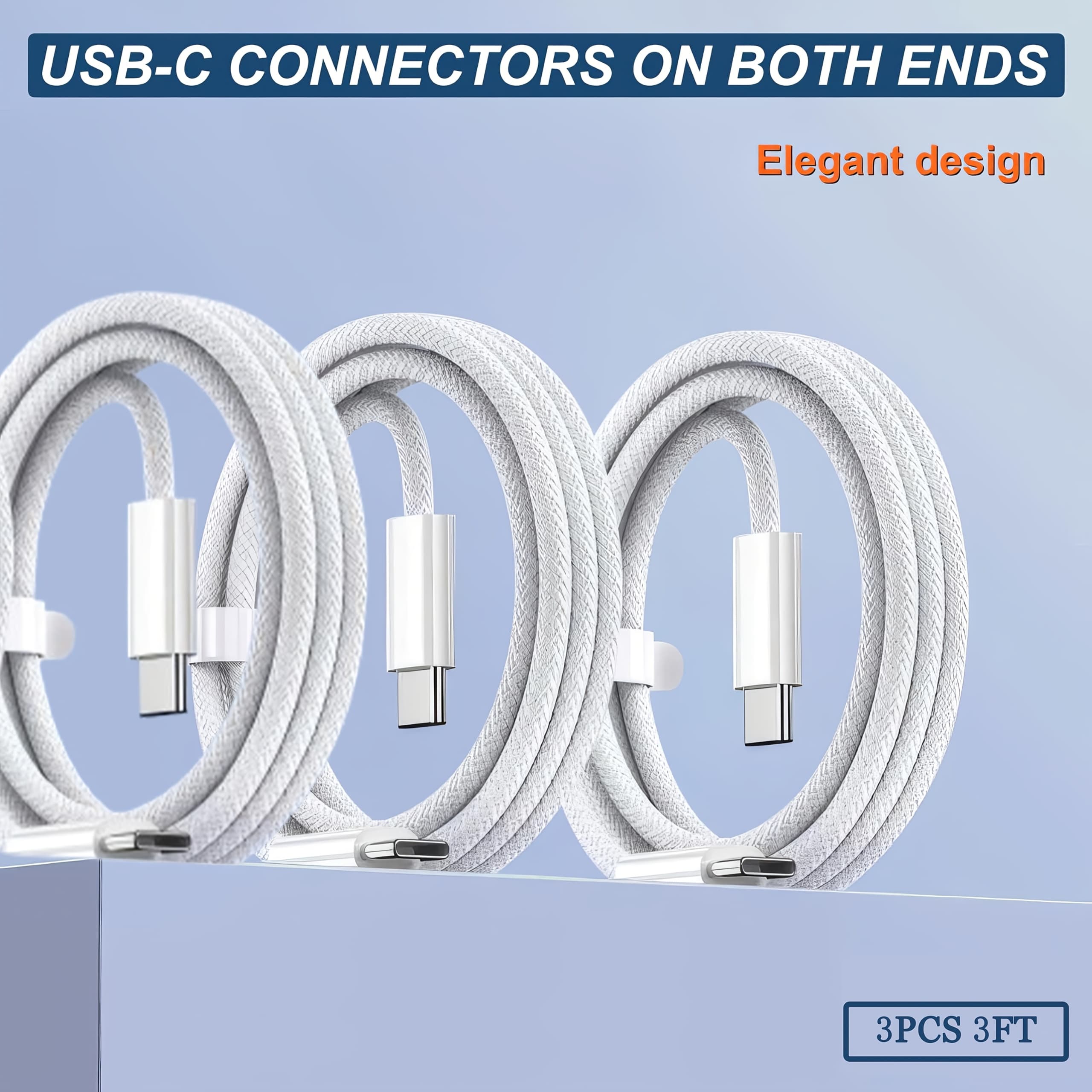 TEMU 3-pack 60w Usb C To Usb C Fast Charging Cable, Braided Type C Cable For Data Sync And Charging, Compatible With Iphone 17/16/15 Series, Ipad Pro, Macbook, Galaxy S25/s24/s23 Ultra