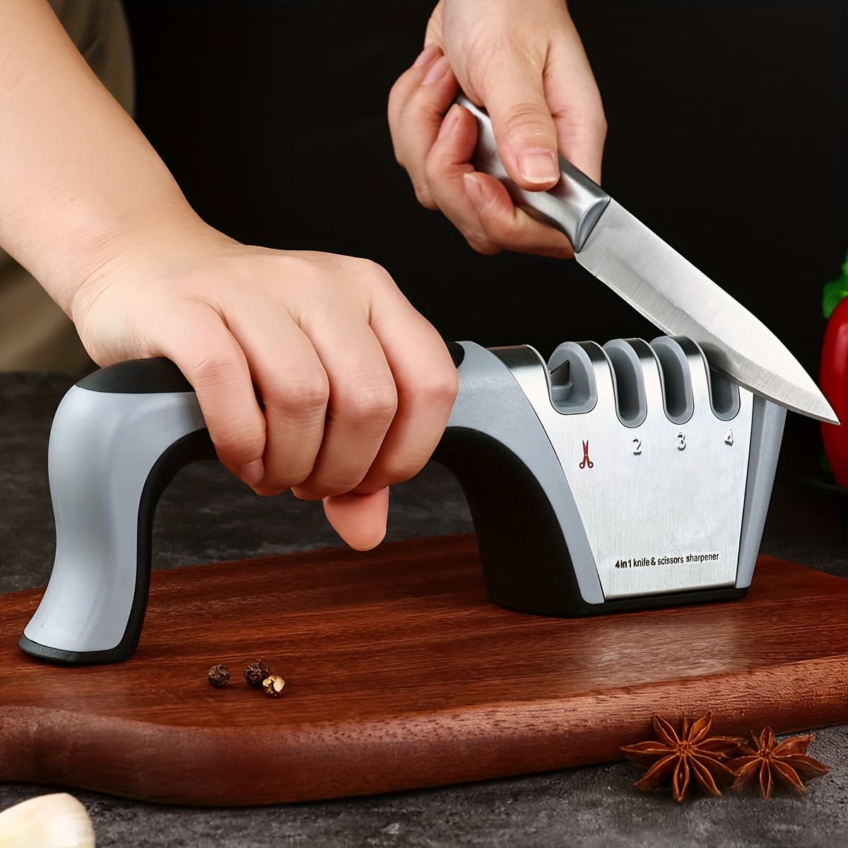 TEMU Knife Sharpener Polishing Blade The Best Kitchen Tool For Paring Knives Steel Knives And Scissors No Electricity Connection Required For Use Gloves