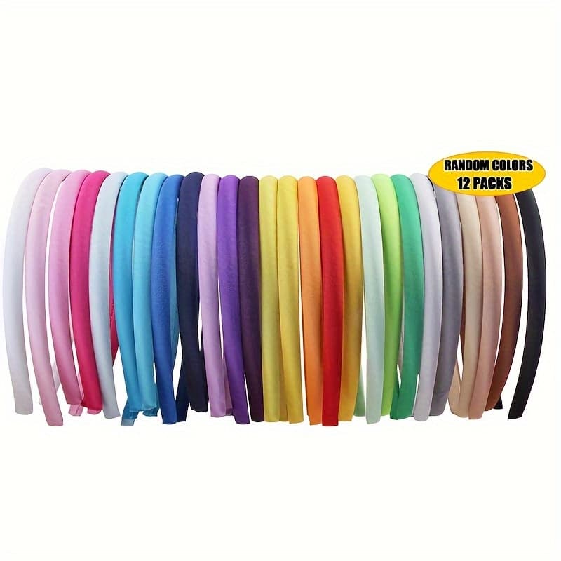 TEMU Random 12 Random Colors, 1cm/3cm Women&;s And Basic Satin Seamless Hair-friendly Headband, Diy Headband, Comfortable Bath Headband