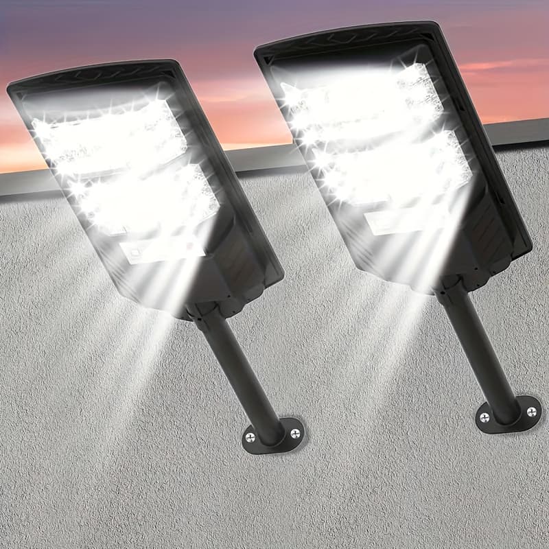 TEMU 4-pack/2-pack Solar Street Lights, Outdoor, 400 Leds/96 Leds, 6500k, Waterproof, Sensor, Solar Flood Lights With Remote Control, Commercial Area Night Lighting, Dusk To Dawn