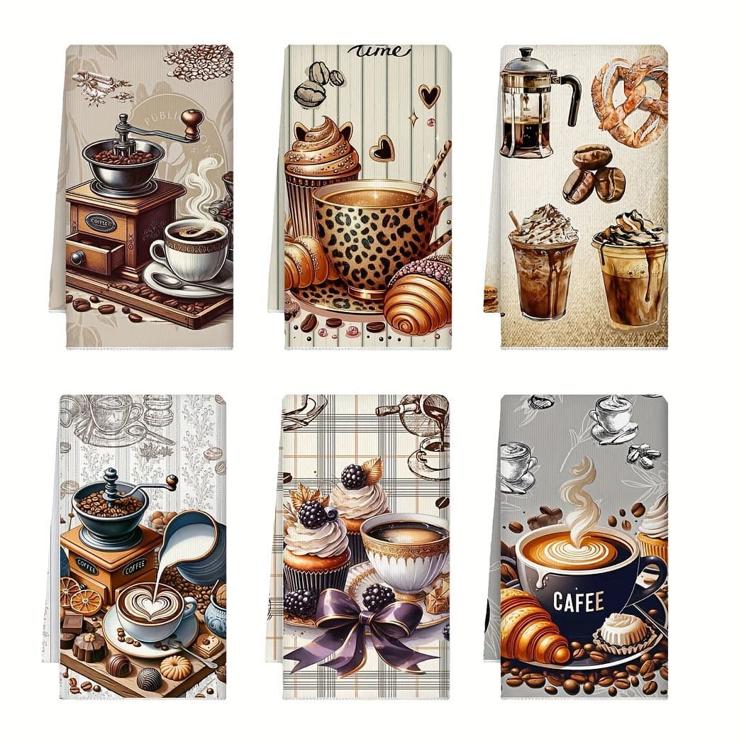 TEMU 6pcs/12pcs Coffee-themed Kitchen Towel Set, 40×60cm, Absorbent Fabric, Design, Machine Washable, Lightweight Style, Perfect Gift For Women, Celebration, Kitchen Decor