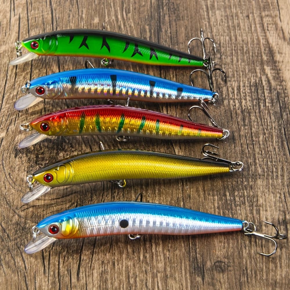 TEMU 5pcs 9.5cm/3.74in 8.5g Floating Minnow Fishing Lures Pesca Wobbler Artificial Bait Freshwater Pike Trout Swimbait Fishing Additions