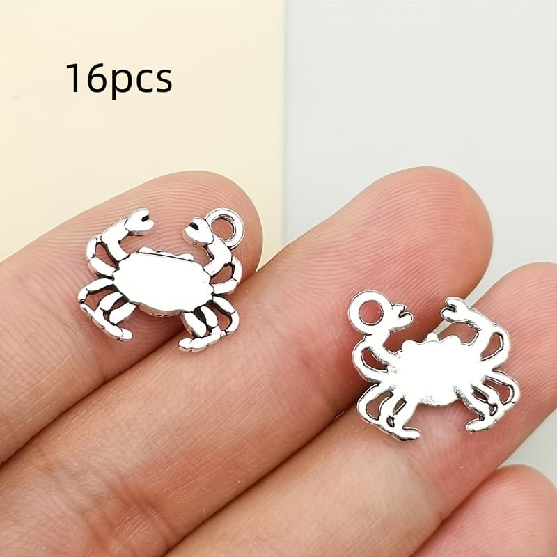 TEMU 16pcs Love Crab Charm Pendant For Diy Making Findings Handmade Jewelry, Craft Supplies For Bracelets, Necklaces, Earrings Keychains Crafting Accessories