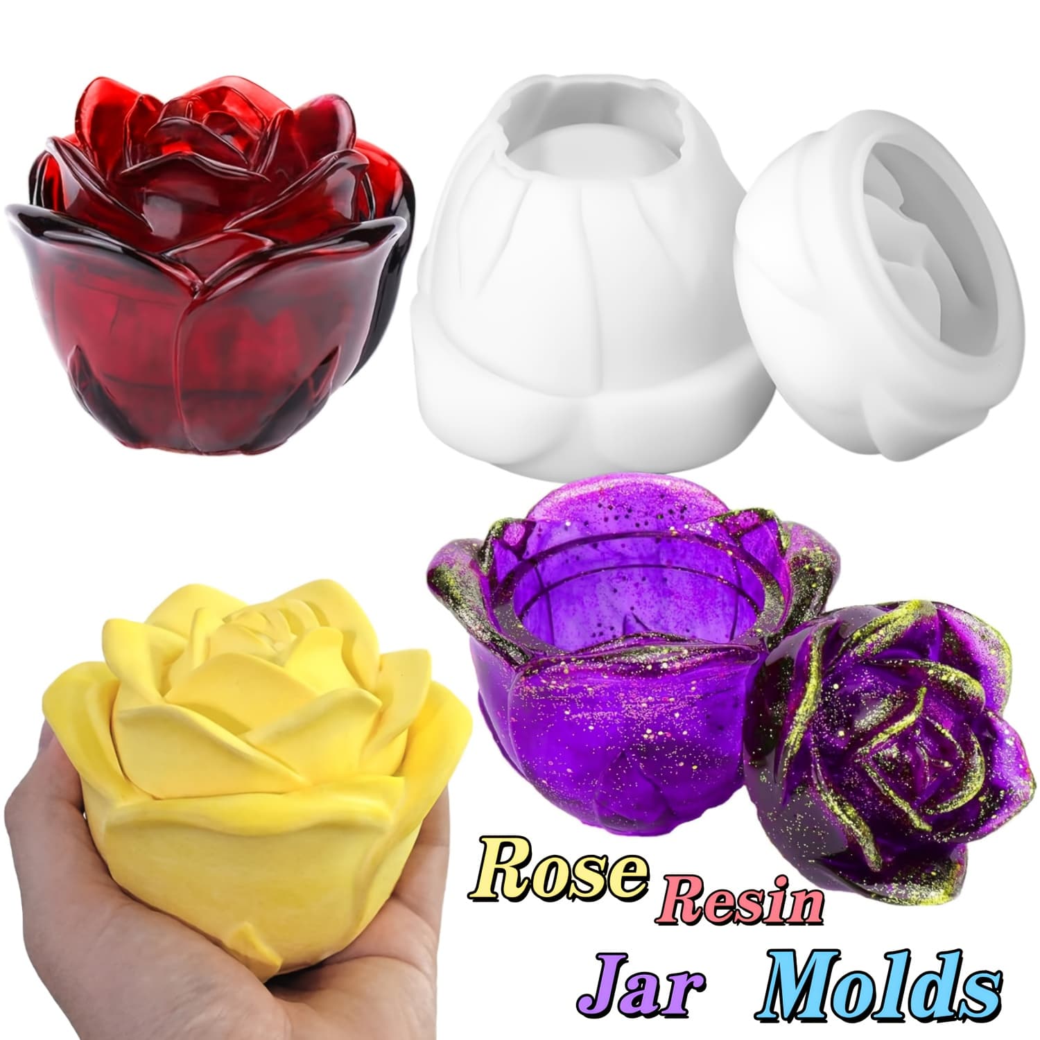 TEMU Set Of 2 Silicone Molds For Rose , Suitable For Epoxy Resin Casting, Ideal For Jewelry Boxes, Holders, And Home Decor