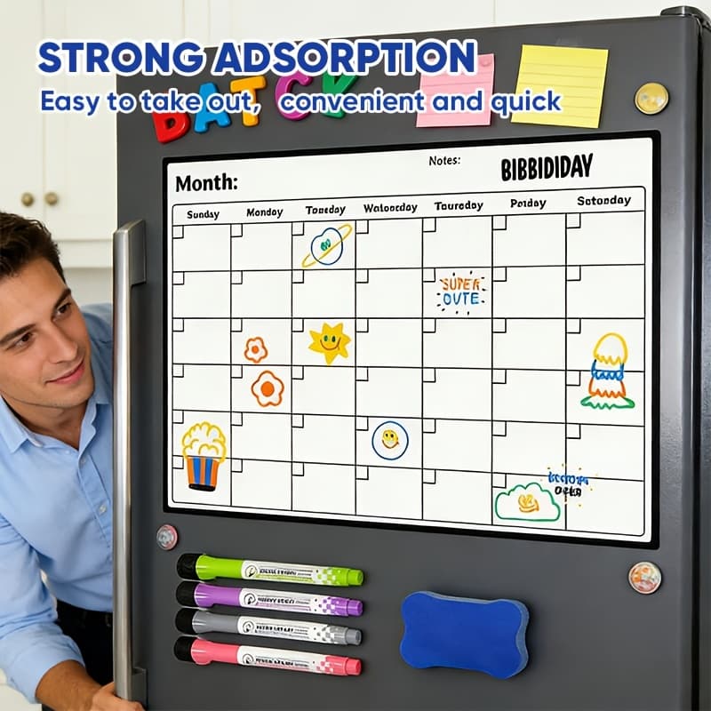 TEMU Dry Erase Magnetic Calendar For Refrigerator, Magnetic Fridge Calendar, Family Planning And Organization Option, Undated, Made Of Pvc - Monthly Fridge Calendar Whiteboard