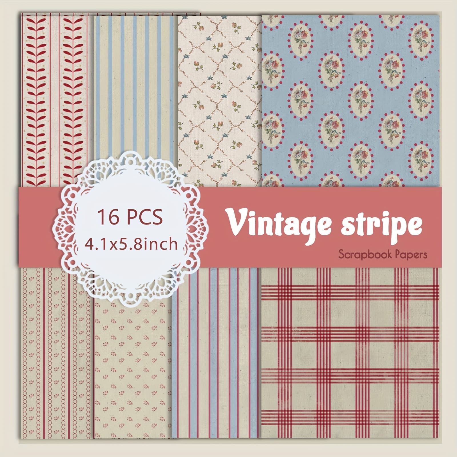 TEMU 16 Sheets Vintage Stripe Paper, Scrapbooking Supplies, Craft Paper, Junk Journal Paper, Decoupage Paper For Bullet Journal, Card Making, Diy Art Crafts Collages