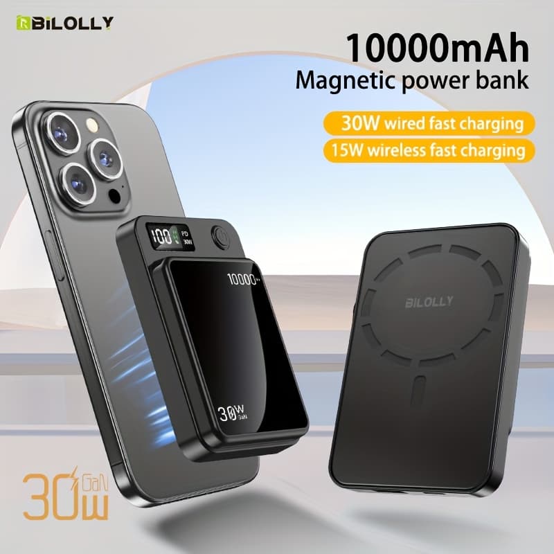 TEMU High-capacity Power Bank, 10000/6000mah Magnetic Wireless Charger, 30w Charging Power Bank, Display, Portable Power Bank, Mini And Portable For Travel, Compatible With , And Other Phones
