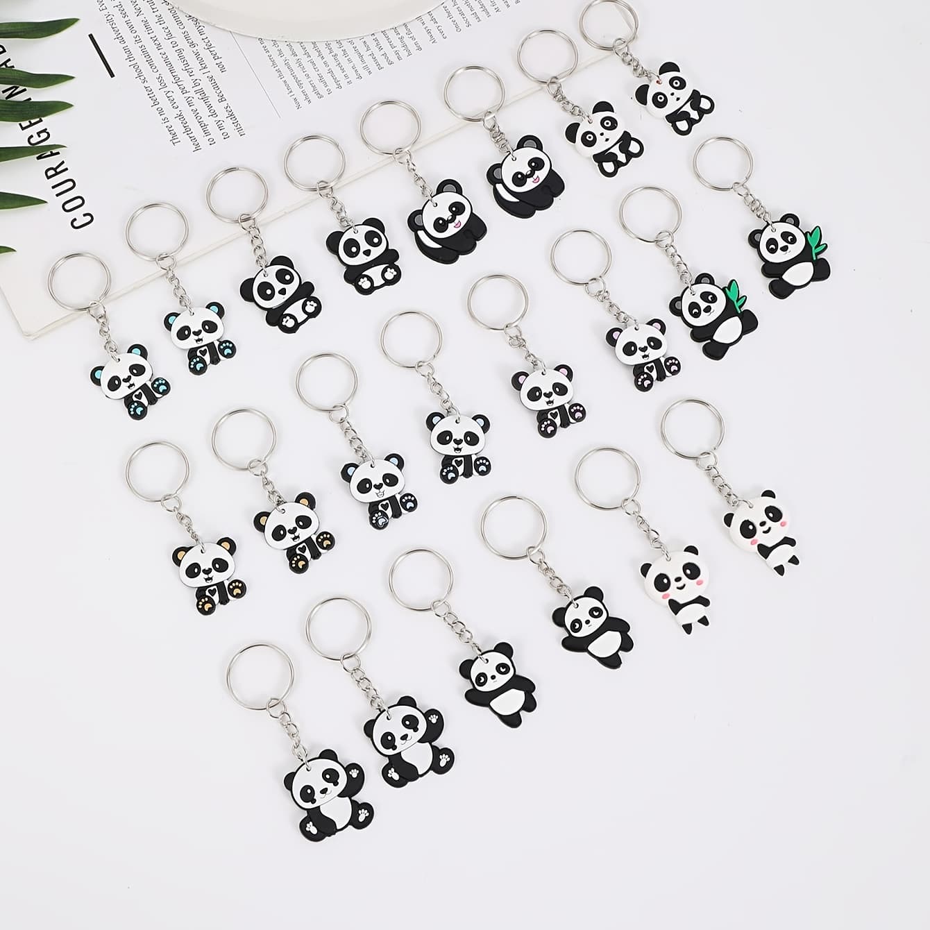 TEMU 22pcs Cute Cartoon Panda Keychains, Pvc Animal Themed Key Rings With Ring , Decorative Party Favors For Homecoming Festival Gifts