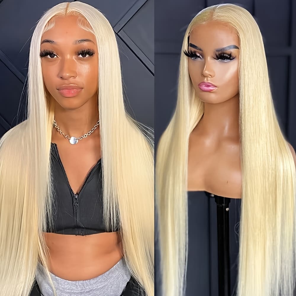 TEMU #613 Lace Front Wigs 13x4 Free Part Pre Hairline Long Straight Hair Wig Glueless Light Blonde Color Heat Resistant Fiber Synthetic Lace Front Wigs For Fashion Women Vacation Daily Wear 26 Inch
