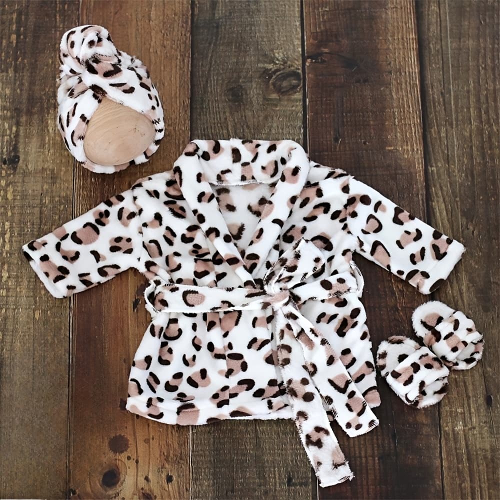 TEMU Adorable Soft Small Robe Set With Matching Slippers And Headband - Perfect Fluffy Photography Props | Cute Photography Accessories