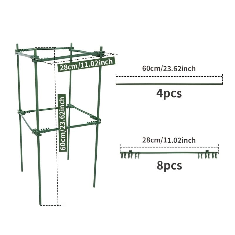 TEMU 12pcs Durable Metal Climbing Plant Garden Trellis Set | 11" Wide, 23.6" Tall, Supports Tomato, Grape, Cucumber, Dragon - Essential For Pet Potted Plants, Greenhouses, And Outdoor Gardening