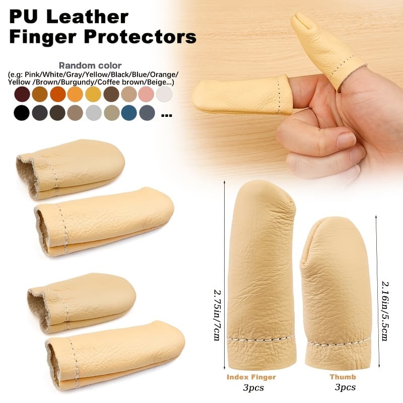 TEMU 3 Pairs Leather Finger Protector Needle Felting Knitting Finger Thimble Guards Tools For Hand Craft Sewing Needlework Handmaking(random Color)