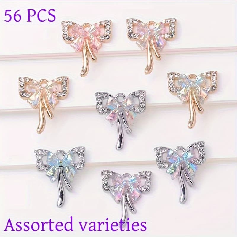 TEMU 56pcs Of Alloy Bow Tie Ribbon Pendants For Jewelry Making, Suitable For Bracelets And Necklaces