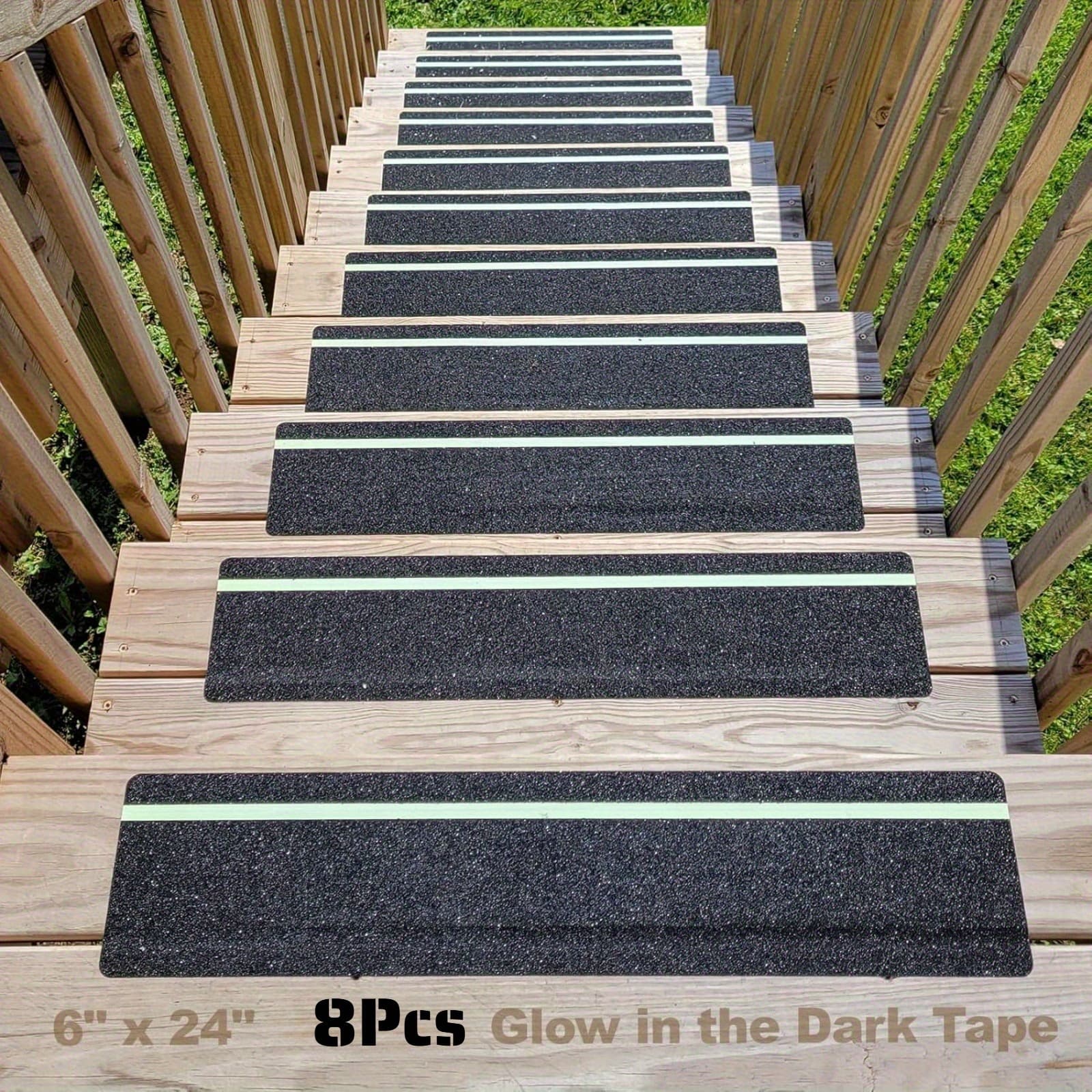 TEMU 2/4/8pcs -the-dark Non-slip Grip Tape, High Friction 15.24x60.96 Cm Strips, & For Outdoor Steps, Basement Stairs, Decks - Visibility Safety Tape For Wood, Metal, Concrete, Stair Treads Non Slip