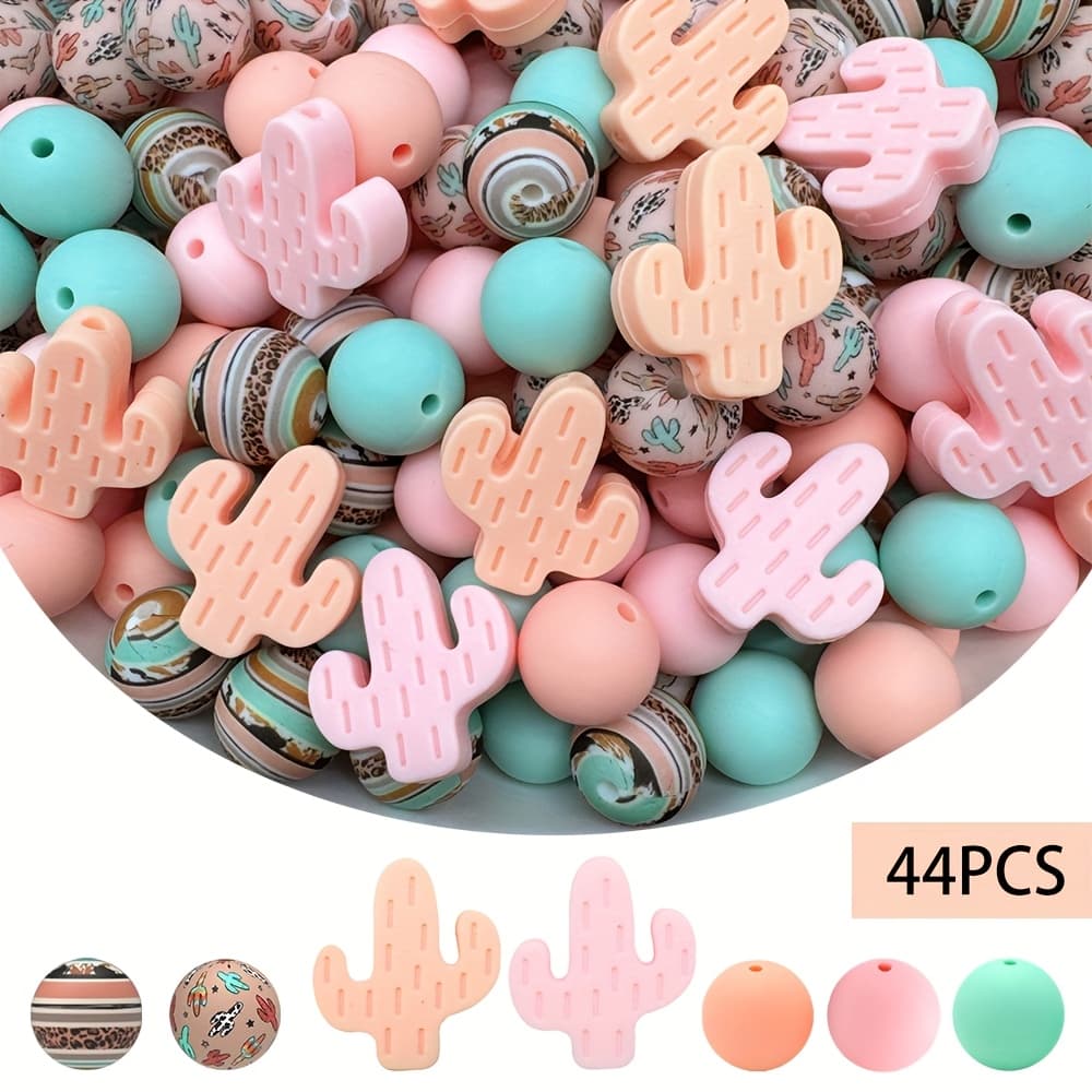 TEMU 44pcs Colorful Cactus Silicone Beads For Bohemian Diy Crafts - Ideal For Wreaths, Keychains, Lanyards, Necklaces, Bracelets & Jewelry Making Accessories - Bead Assortments