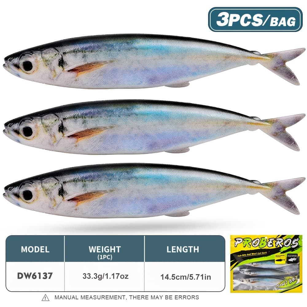 TEMU Proberos 3pcs Soft Lure Set, 14.5cm 33.3g Mackerel Sardine Drop Lure, Sea Fishing Boat Fishing Simulated Lure