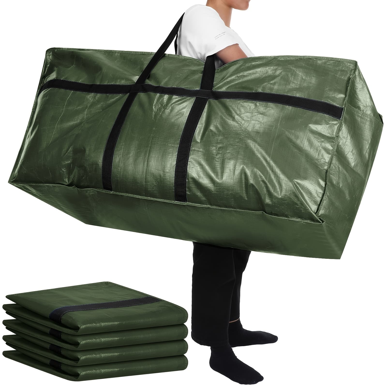 TEMU 4pcs 66 Gallon Large Moving Bags With Zipper And Handles Foldable Storage Duffle Bags Heavy Duty Extra Large For College Dorm Travel Clothes Blankets Bedding Moving (green)