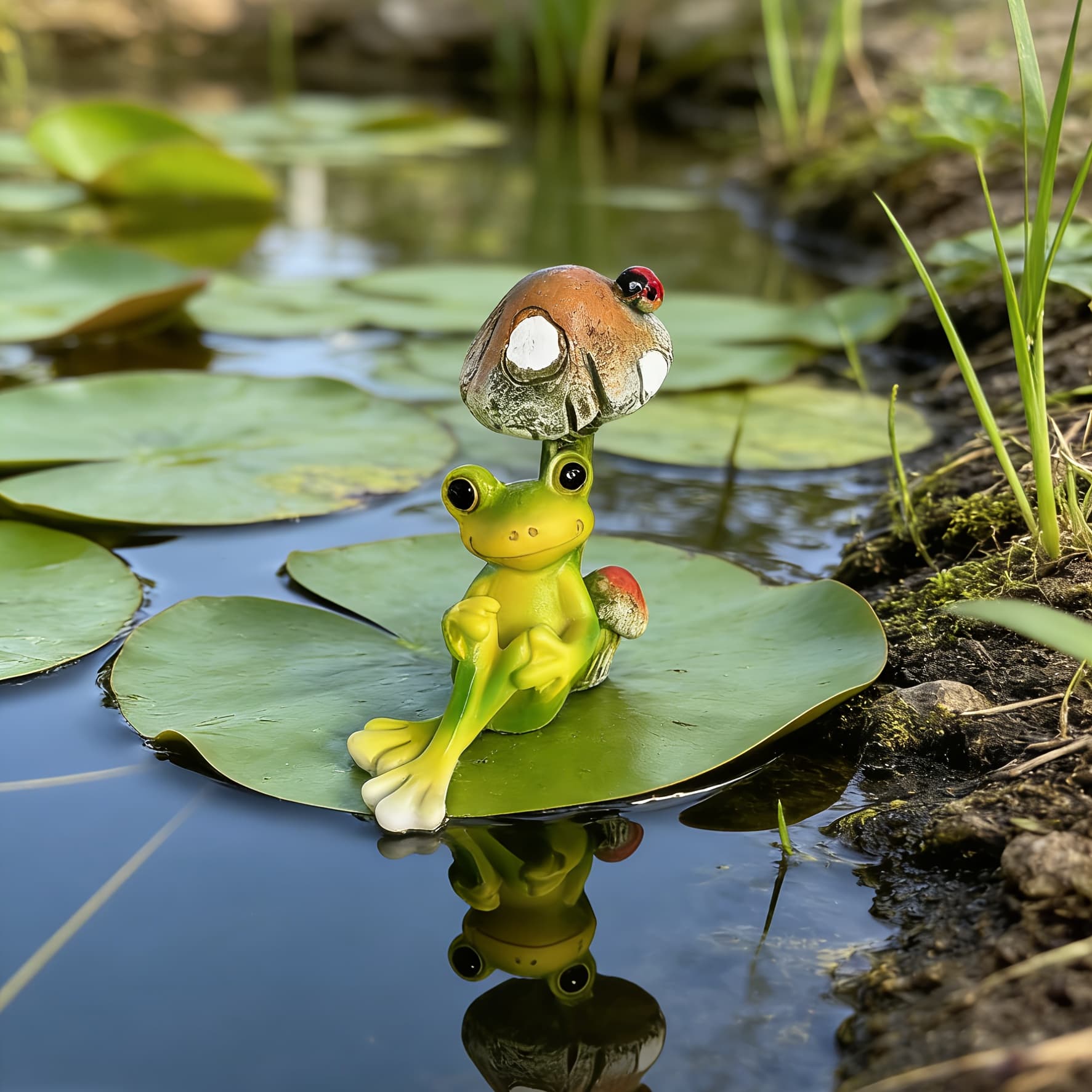 TEMU 1pc Of Fun Resin Ornament, Simulated Water Lily Decoration For Garden Pond, Perfect For Rustic Garden Landscaping, Ideal For Unique Gardening Enthusiasts