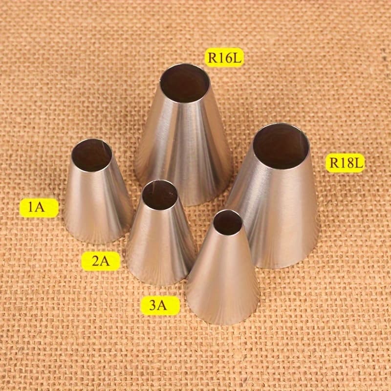 TEMU Round Piping Tips 5pcs Set, Food-grade Stainless Steel Cake Cream Baking Tools, 5pcs