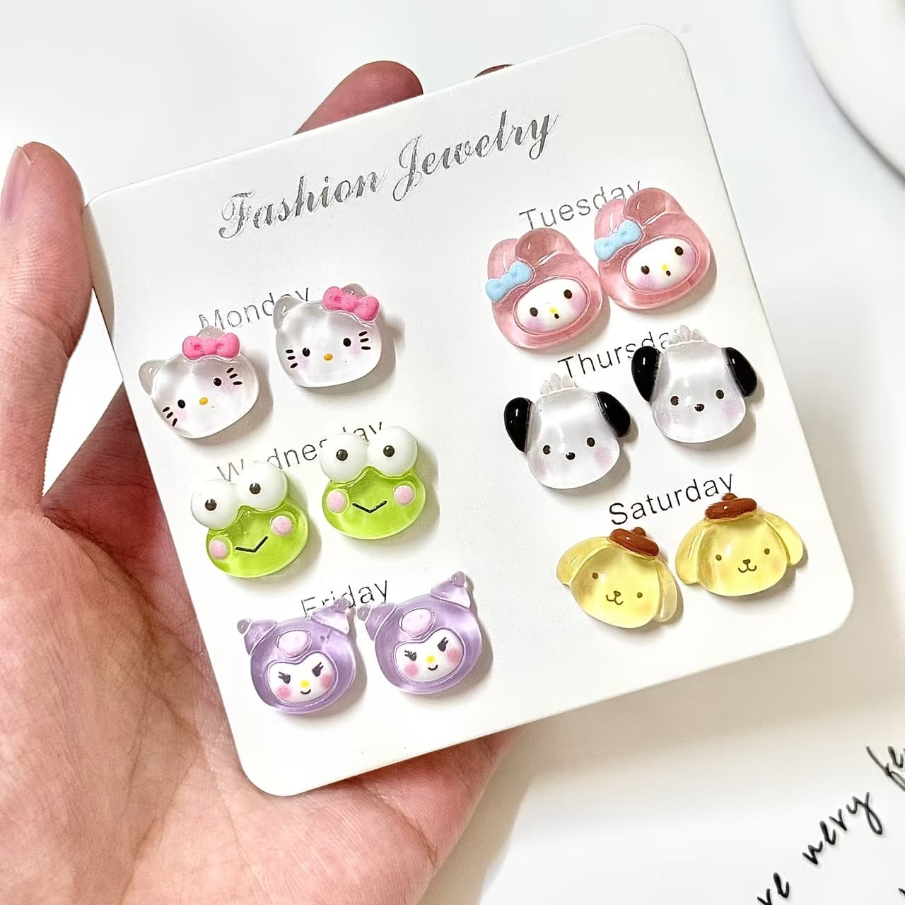 TEMU 6 Pairs Of Hello Kitty, My Melody, Cinnamoroll, Kuromi, And Frog Stud Earrings, Cartoon Anime Style Earrings, Cute Birthday Gift, Gift For Mother, Gift For Valentine, New Year's Gift