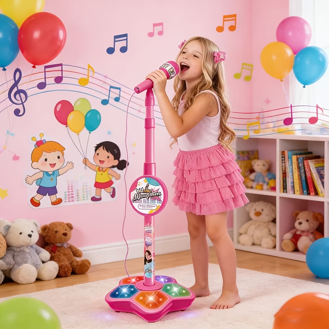 TEMU Microphone Music Microphone With Stand Plastic Lightweight Microphone, Suitable For Valentine's Day Birthday Gifts