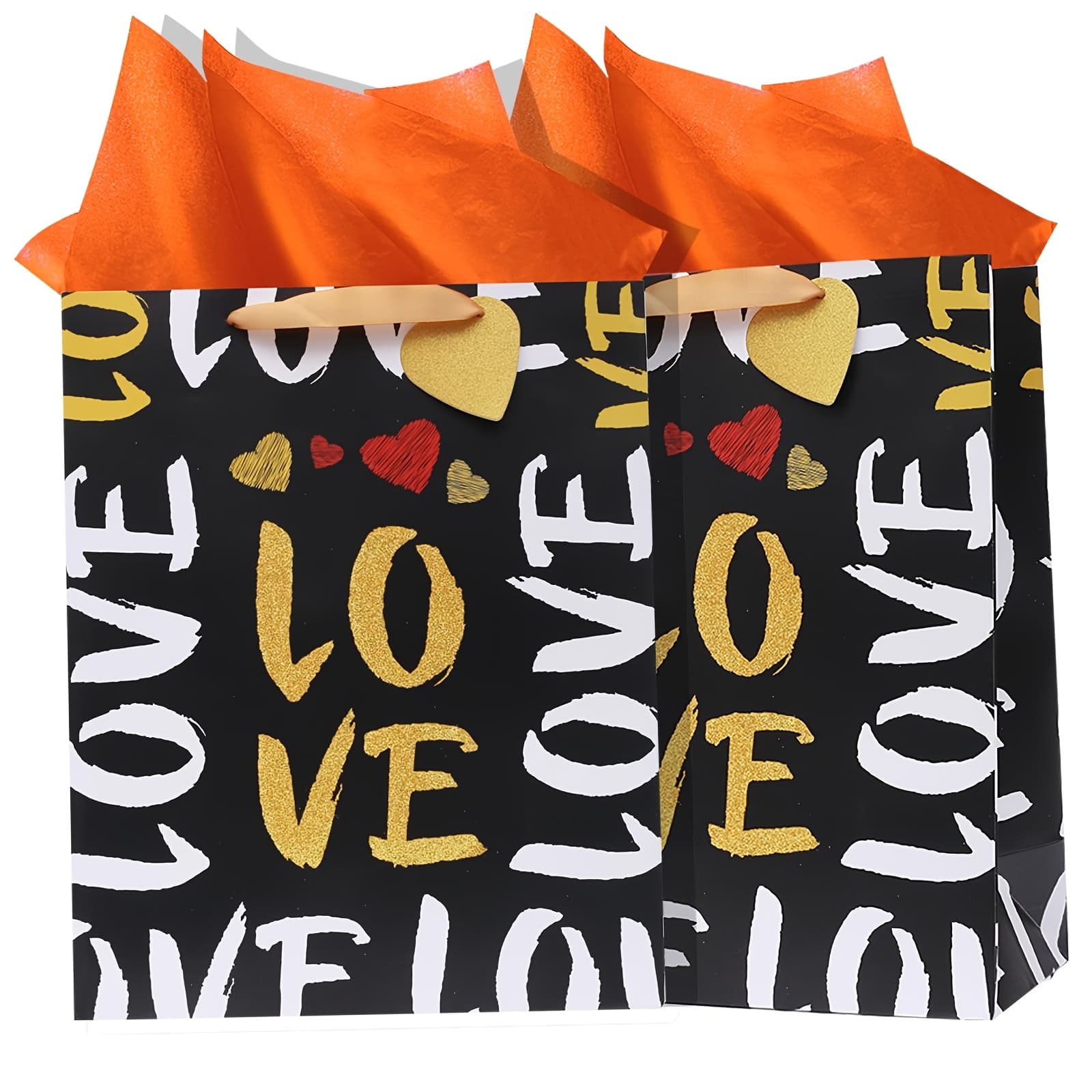 TEMU 2 Sets Large Paper Gift Bags With Handles & Tissue Paper - Ideal For Women, Bridesmaids, Birthdays, Valentine's Day, Weddings, , Graduations, Christmas, Halloween