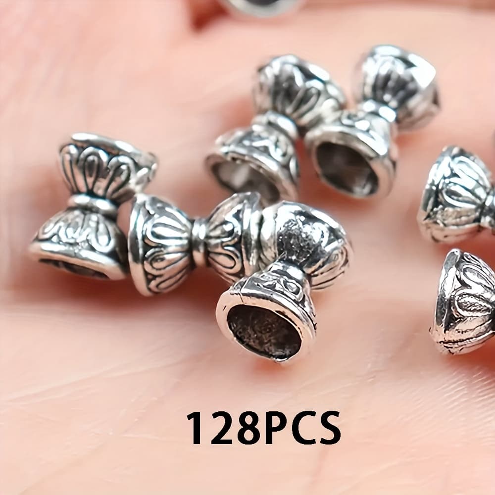 TEMU 128pcs Antique Silvery Double-sided Lotus Set Pendant Engraved Alloy Bead Bracelet Necklace Jewelry Additions Production Supplies