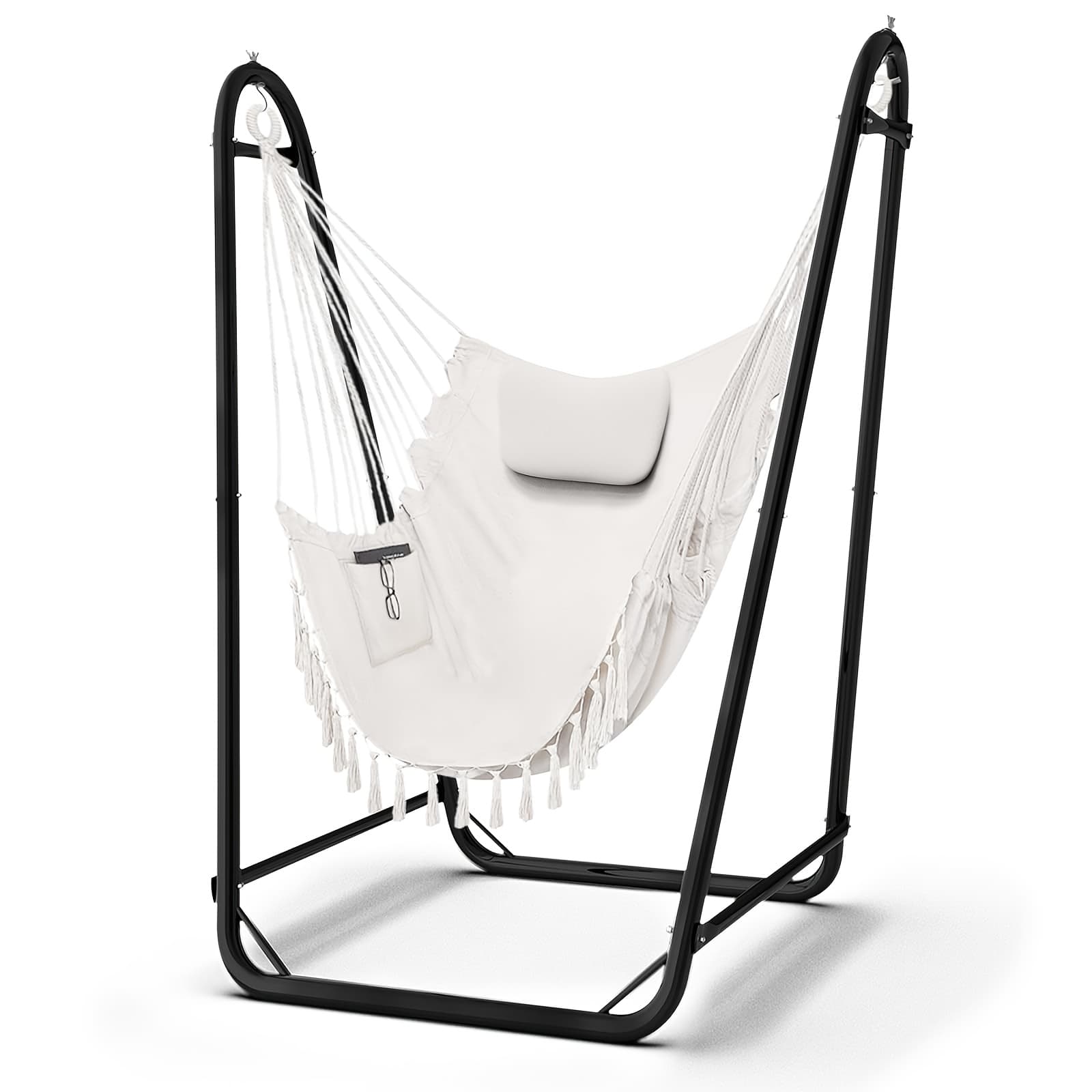 TEMU U-shaped Hammock Chair Stand,double-tube Outdoor Hanging Chair, Load Capacity 350 Lbs,sturdy&rust-,hanging Lounge Chair With Side Pocket,free Grey Swing