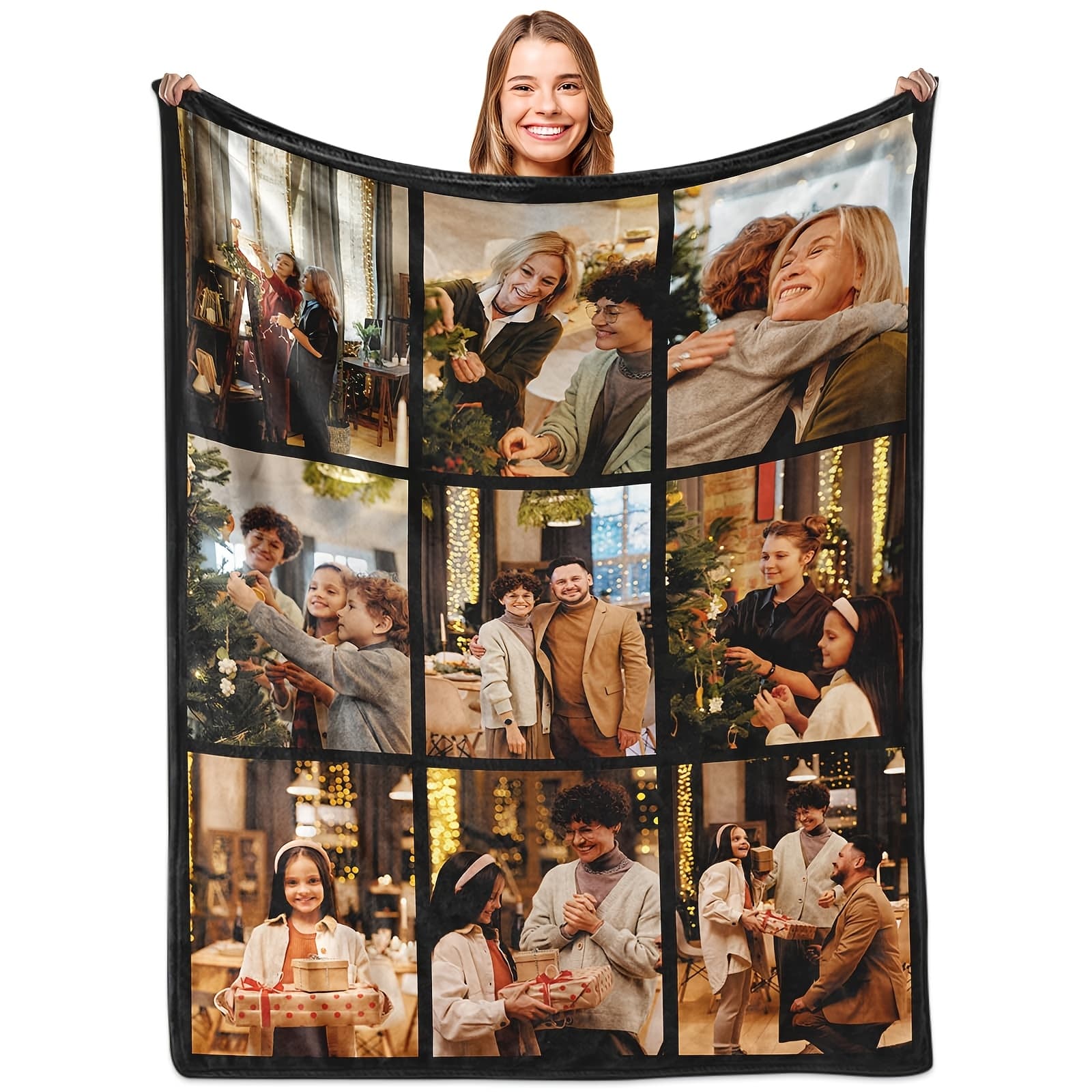 TEMU Custom Fleece Photo Blanket - Tailor 9 Images, Ideal For Celebrations & Holiday , Soft & Comfortable For Sofa, Bed, Workplace, And Travel, Great Gifts For , Family, Or Couples
