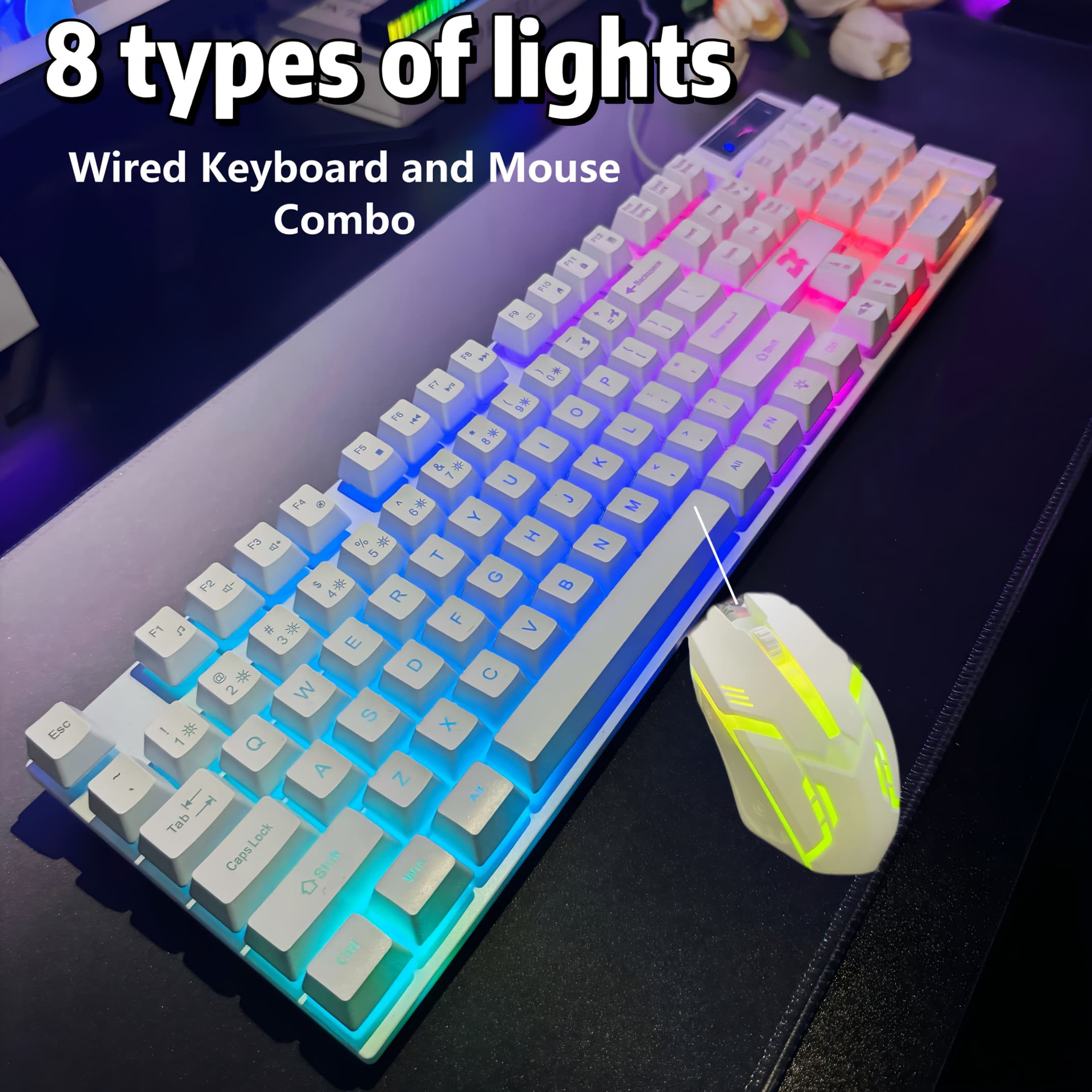 TEMU 8 Lighting Effects, Rgb Wired Luminous Keyboard And Mouse Combo, Gaming Pc, Desktop & Laptop Universal, Floating Keycaps, Mechanical Feel, Usb Plug-and-play