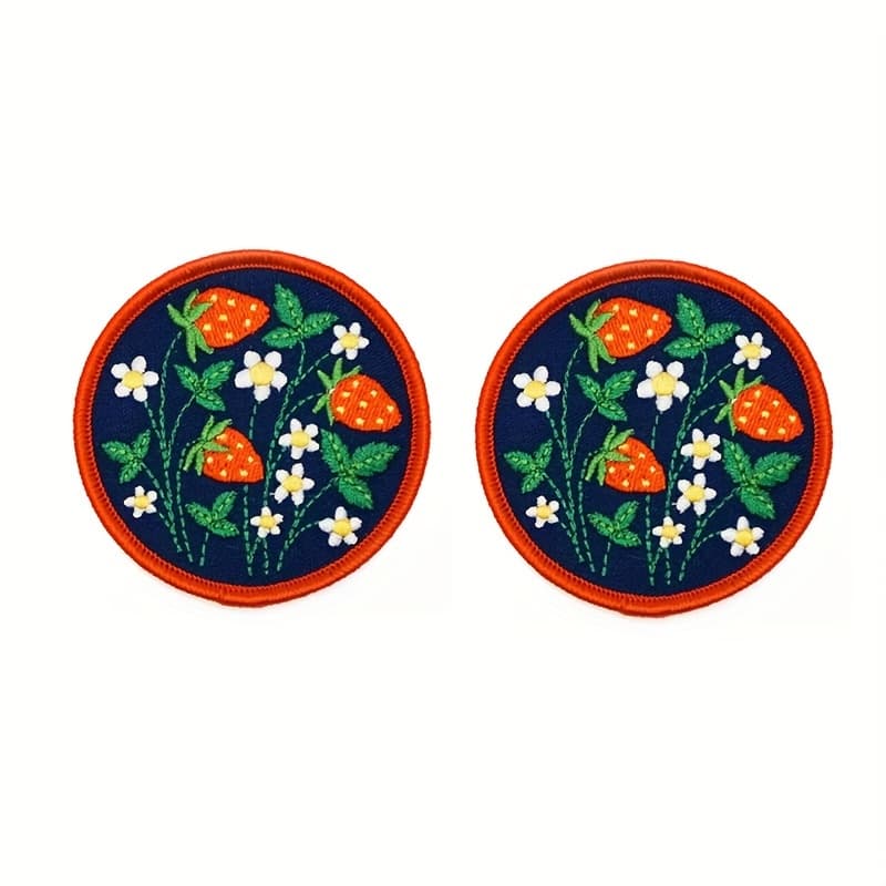 TEMU 2pcs Embroidered Patches With Iron-on Backing - Versatile Appliques For Clothing, Denim &, Strawberry Themed Items