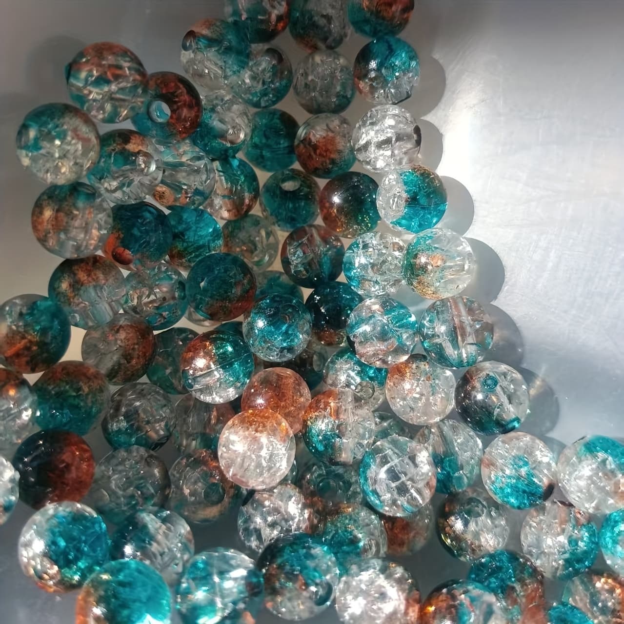 TEMU 80pcs Of 8mm Aurora Blue Crackle Acrylic Round Beads For Diy Handmade Jewelry, Bracelets, Necklaces, Earrings, Etc.