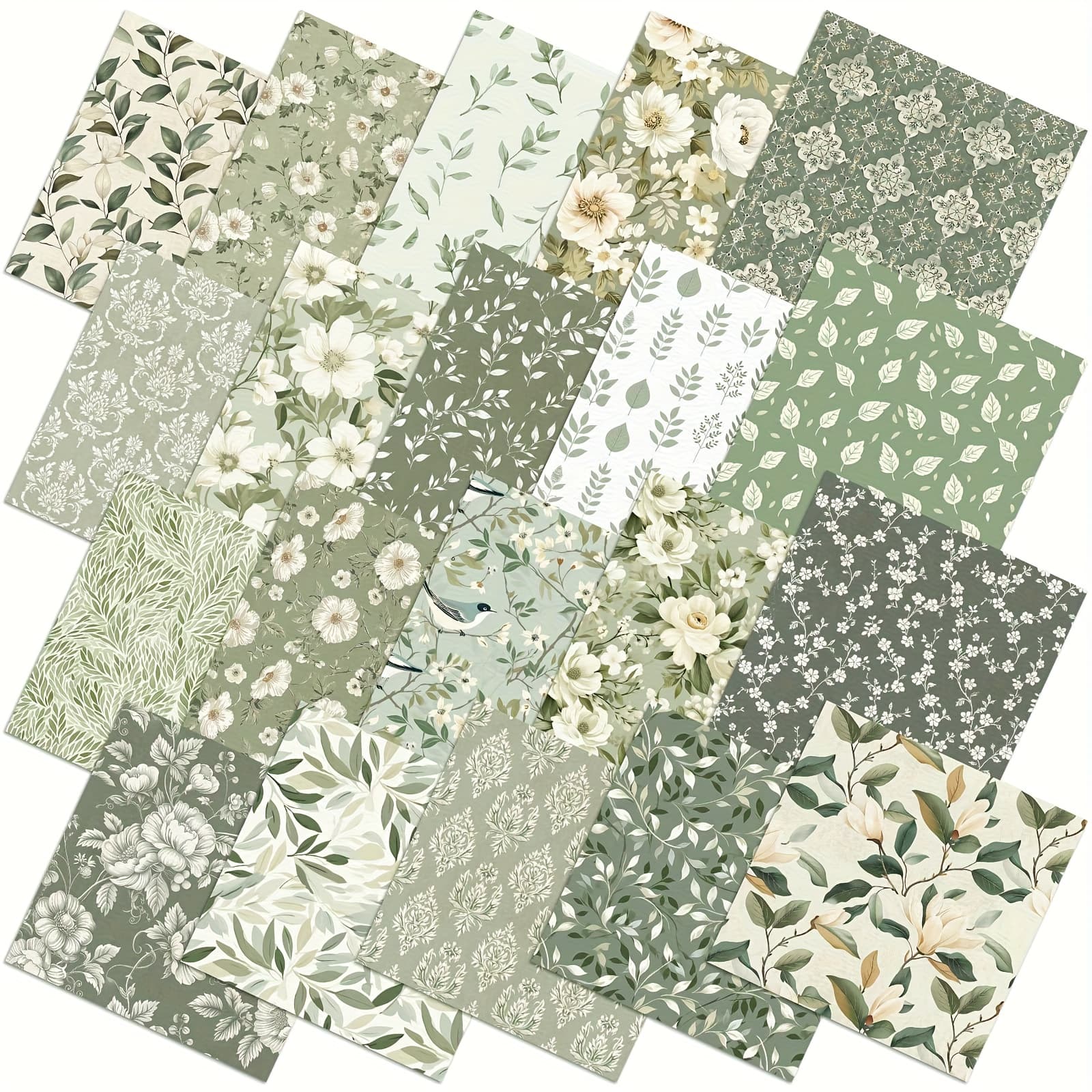 TEMU 60pcs 10 X 10 Inch Sage Green Floral Quilting Fabric Squares Vintage Greenery Precut Strips Retro Eucalyptus Printed Fabric Bundles For Holiday Diy Craft Sewing Quilt Material