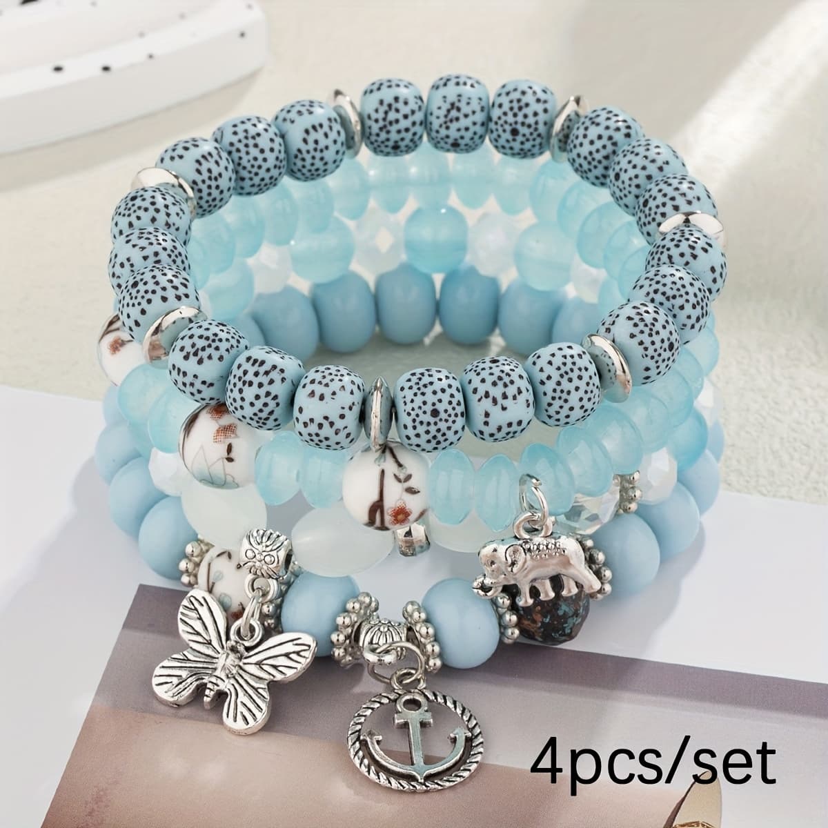 TEMU 4pcs, 16pcs, Bohemian Bracelet Elegant Bracelet, , Anchor, Elephant Decoration Beaded Fashion Bracelet, Perfect Gift For Women, Elastic Charm Beaded Bracelet.