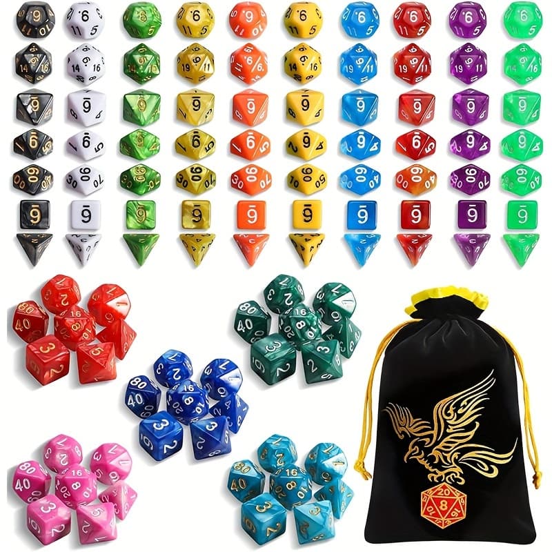 TEMU 15 X 7 Polyhedral Dice (105pcs) With 1 Large Flannel Bag, (d4 D6 D8 D10 D% D12 D20) For Rpg Mtg Table Gam