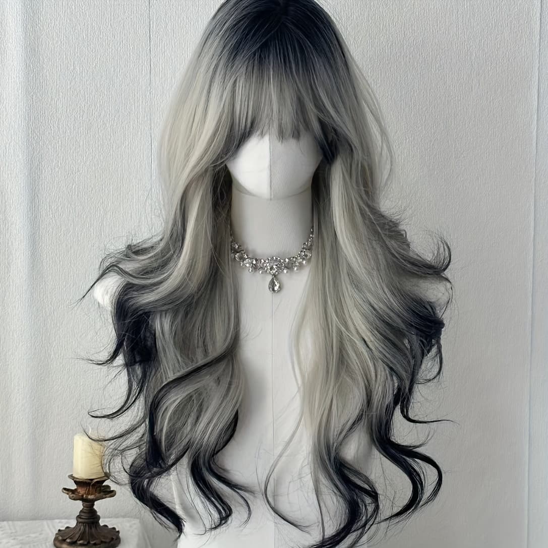 TEMU -size- Wig Fashion Gradients With Fringe Long Curly Hair Daily Parties Festive Events Wear A Comfortable Rose Full-head Wig